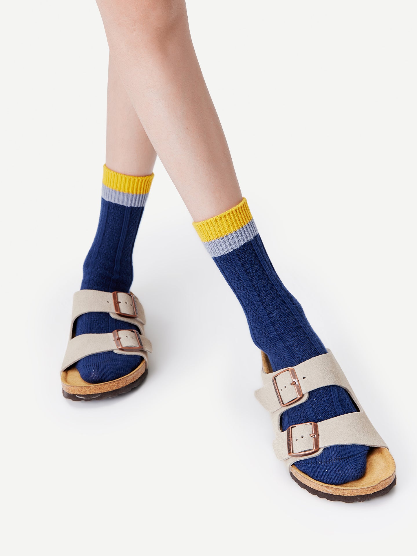 Contrast Cuff Combed Cotton Crew Socks