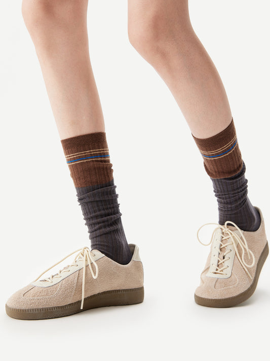 Bold Striped Trim Calf Sock