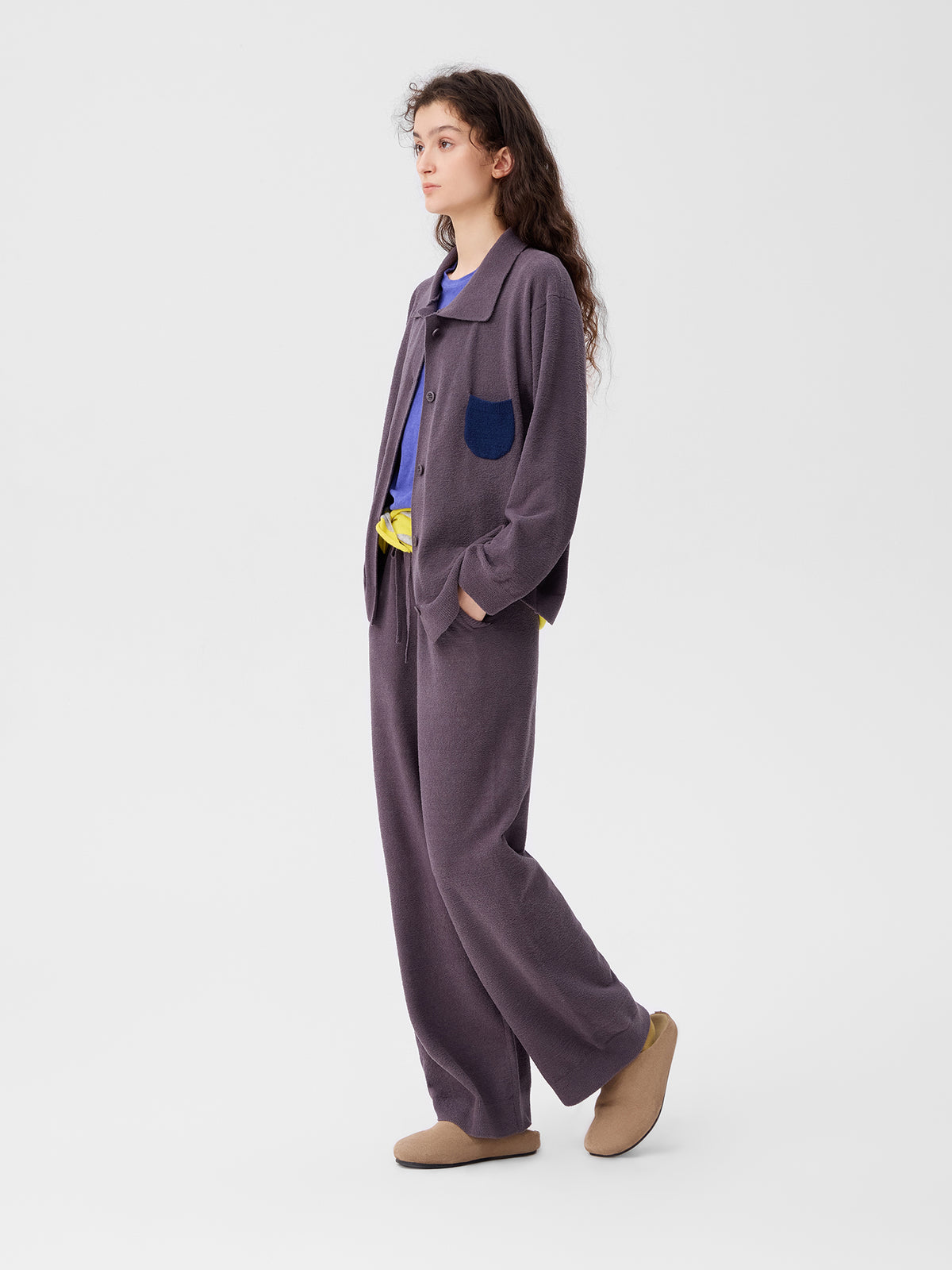 Contrasting-Color Pocketed Lightweight Fleece Loungewear